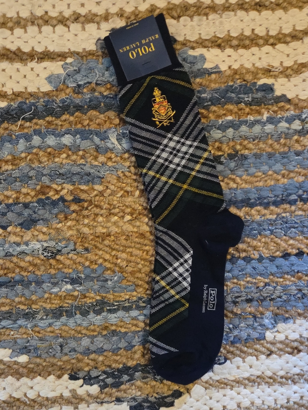 Polo by Ralph Lauren Navy Argyle Socks with Yellow Crest